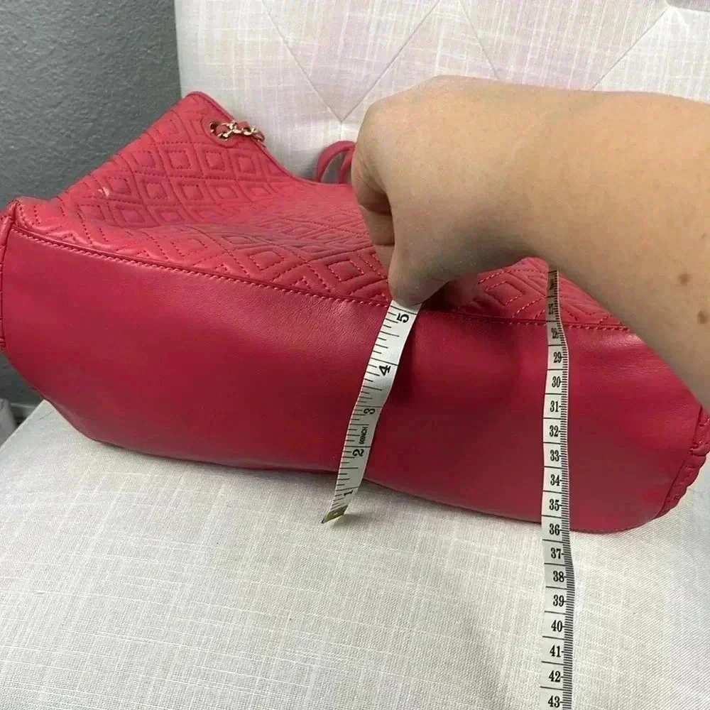 Tory Burch Marion Quilted Chain Slouchy Tote In Peony Bag Purse Chain Coral Pink - Picture 12 of 16